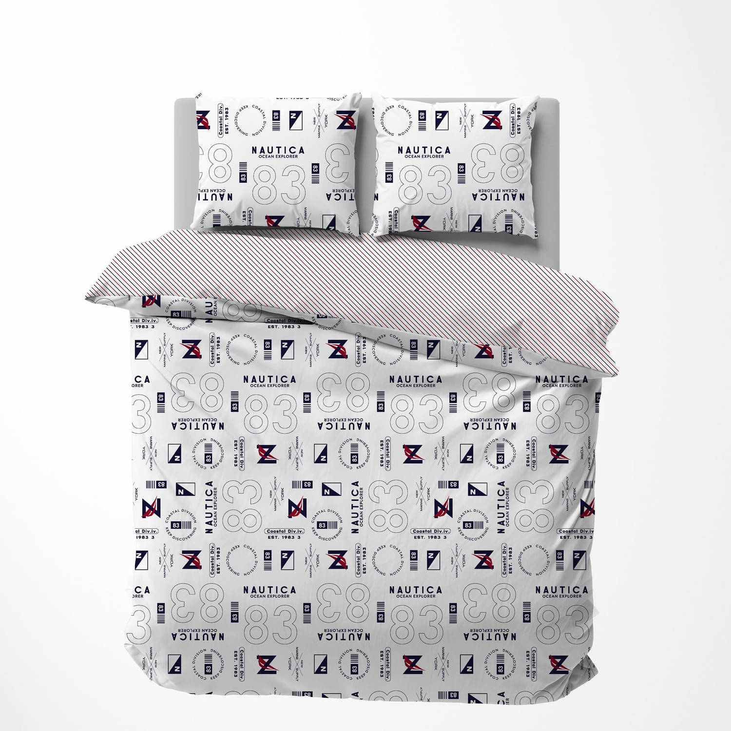 NAUTICA Home Discovery King Size Bedding Set - 100% Cotton Satin 240X200 + 2X60X70 Pillowcase