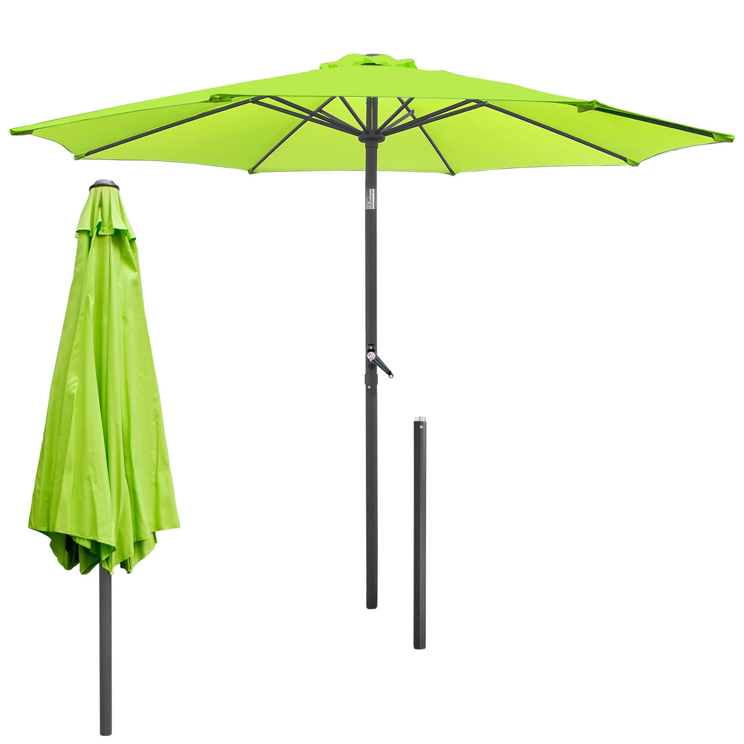Parasol met slinger, groen, Ø 300 cm, gemaakt van aluminium en polyester