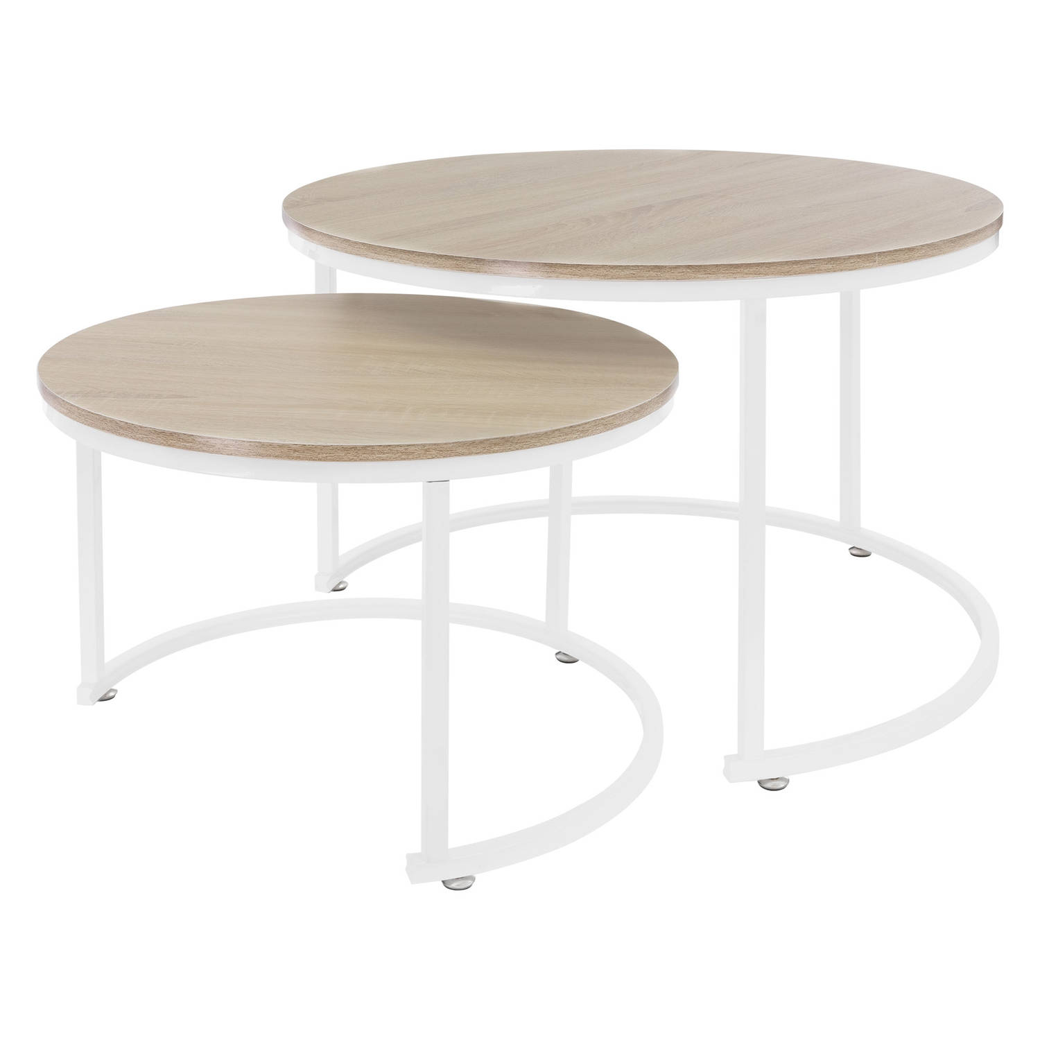 Salontafel set van 2 ronde vormen Sonoma eik/wit gemaakt van MDF en metaal ML-Design