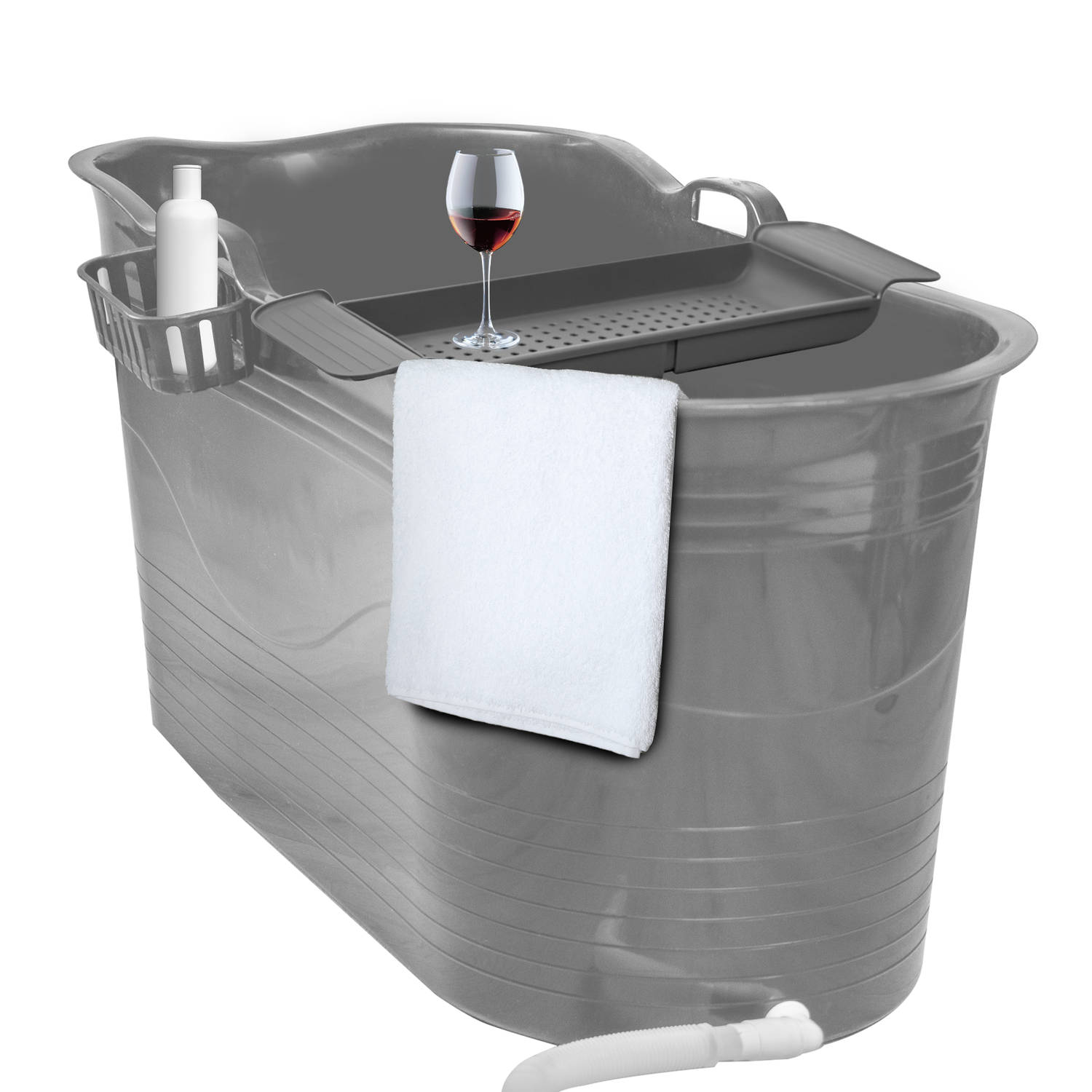 LIFEBATH Zitbad Mira Bath Bucket XL Inclusief badrek 400L Ligbad 122 cm Grijs
