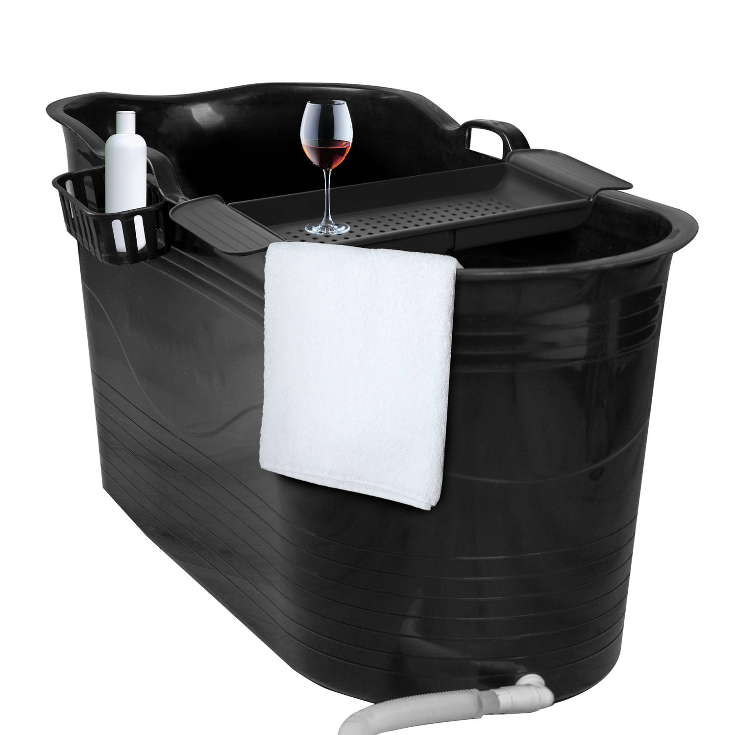 Lifebath - Zitbad Mira - Bath Bucket Xl - Inclusief Badrek - 400l - Ligbad 122 Cm - Zwart