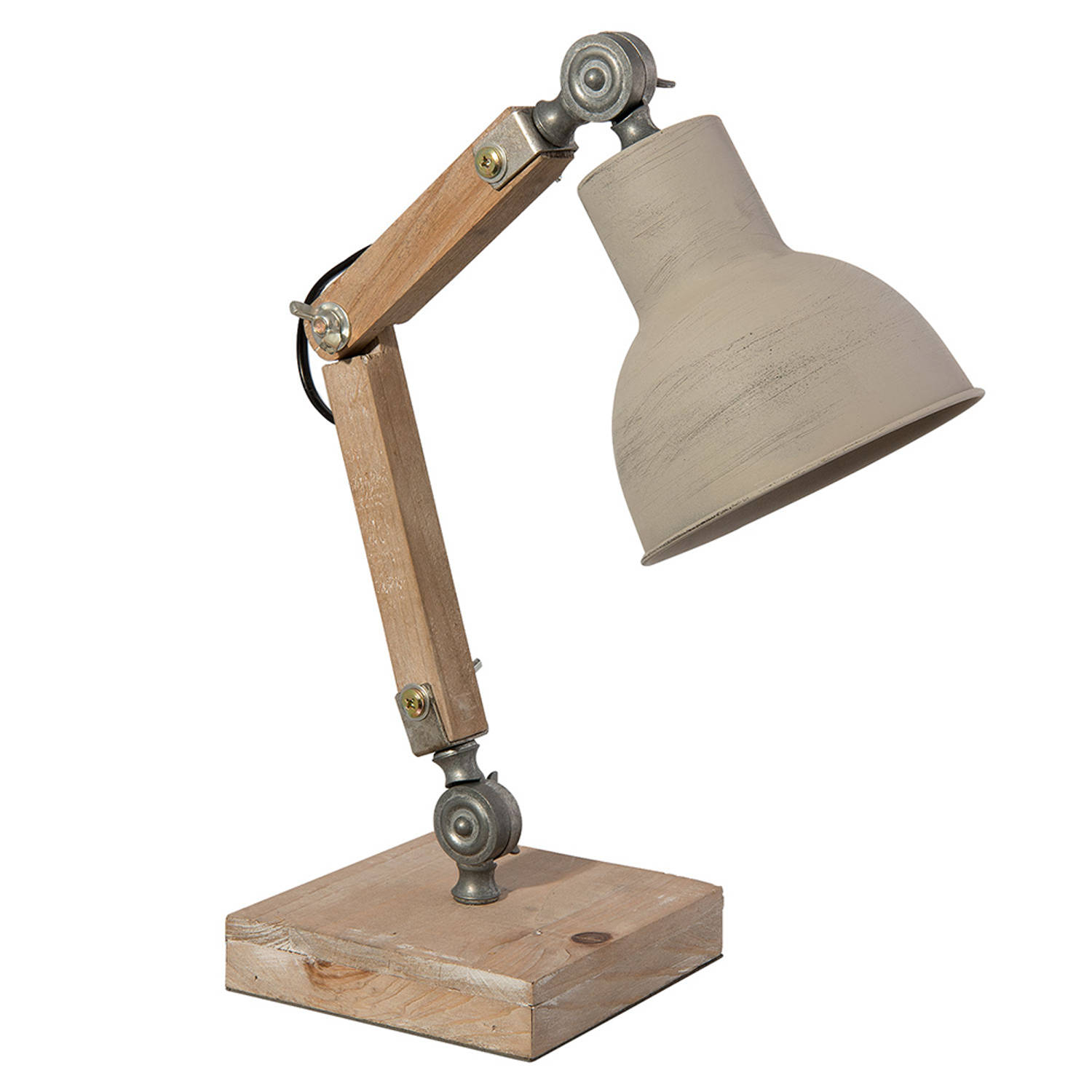 HAES DECO - Bureaulamp - Industrial - Vintage / Retro Lamp, formaat 15x15x47 cm - Bruin Hout en Metaal - Tafellamp, Sfeerlamp