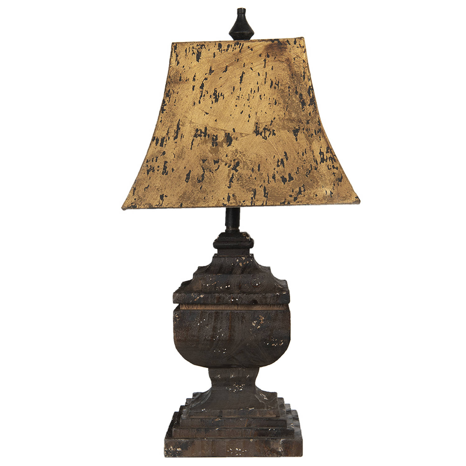 HAES DECO - Tafellamp - Dramatic Chic -Vintage / Retro Lamp, formaat 32x32x66 cm - Bruin Hout en Metaal - Bureaulamp, Sfeerlamp