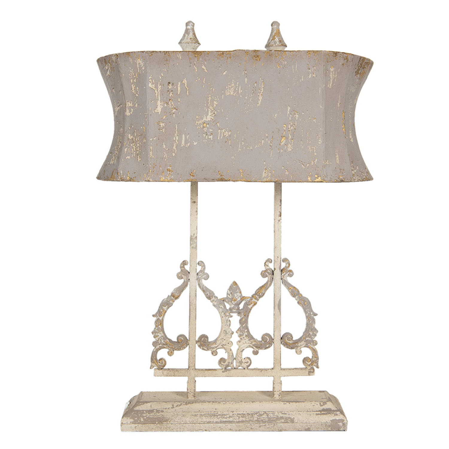 HAES DECO - Tafellamp - Shabby Chic -Vintage / Retro Lamp, formaat 50x25x74 cm - Bruin / Wit Metaal - Bureaulamp, Sfeerlamp