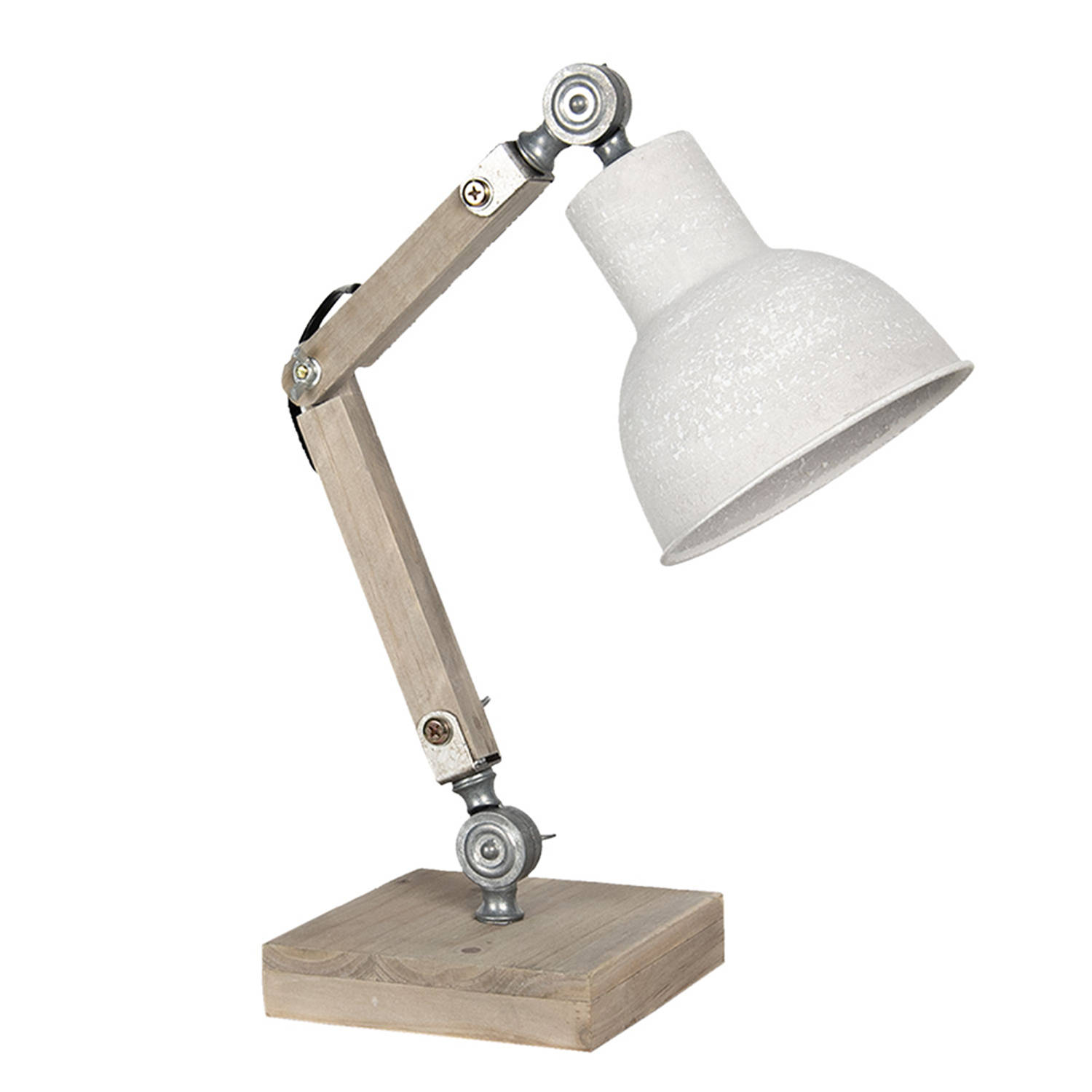 HAES DECO Bureaulamp Industrial Vintage-Retro Lamp, 15x15x47 cm Bruin-Wit Hout Metaal Tafellamp, Sfe