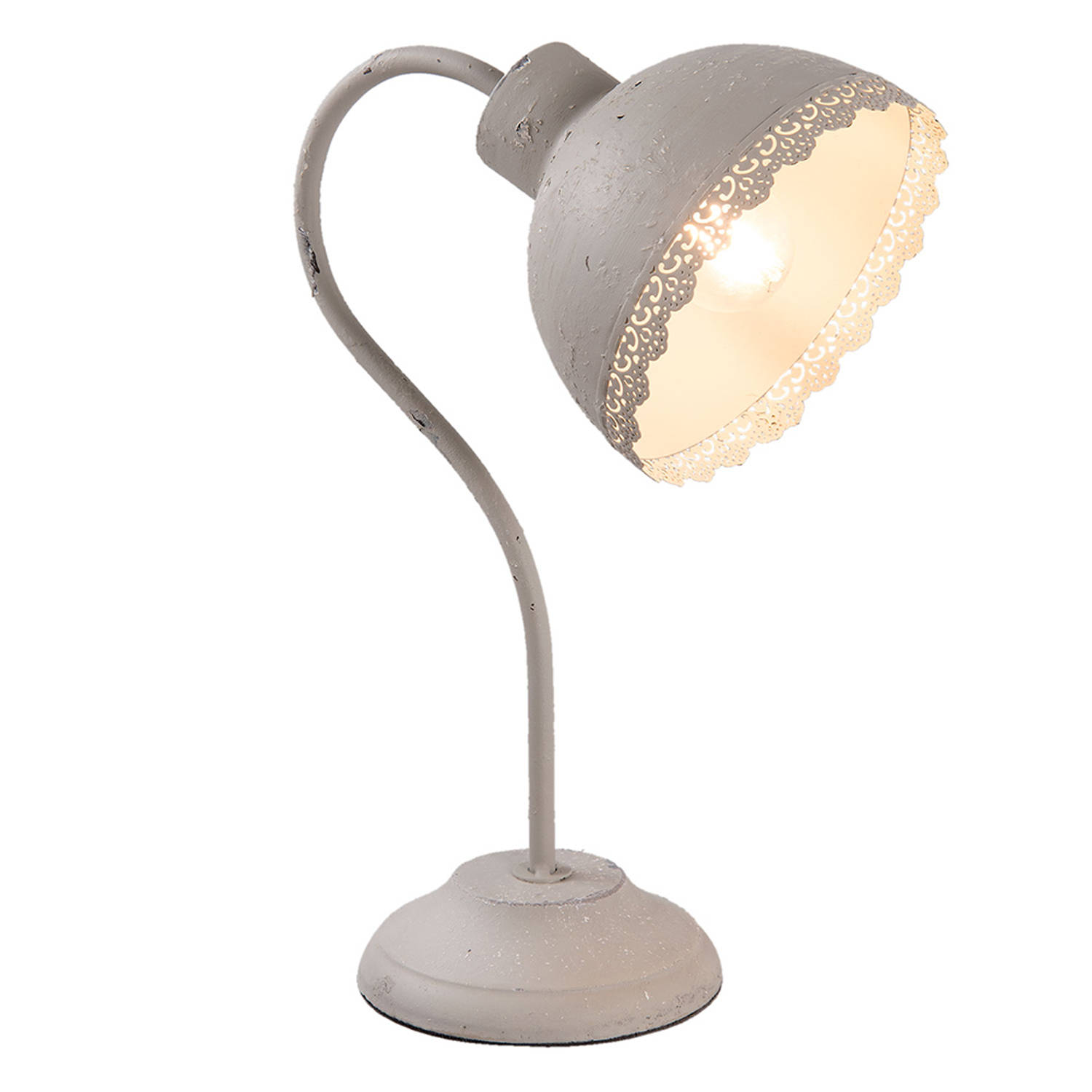 HAES DECO - Bureaulamp - Shabby Chic - Vintage / Retro Lamp, formaat 15x25x35 cm - Grijs Metaal - Tafellamp, Sfeerlamp