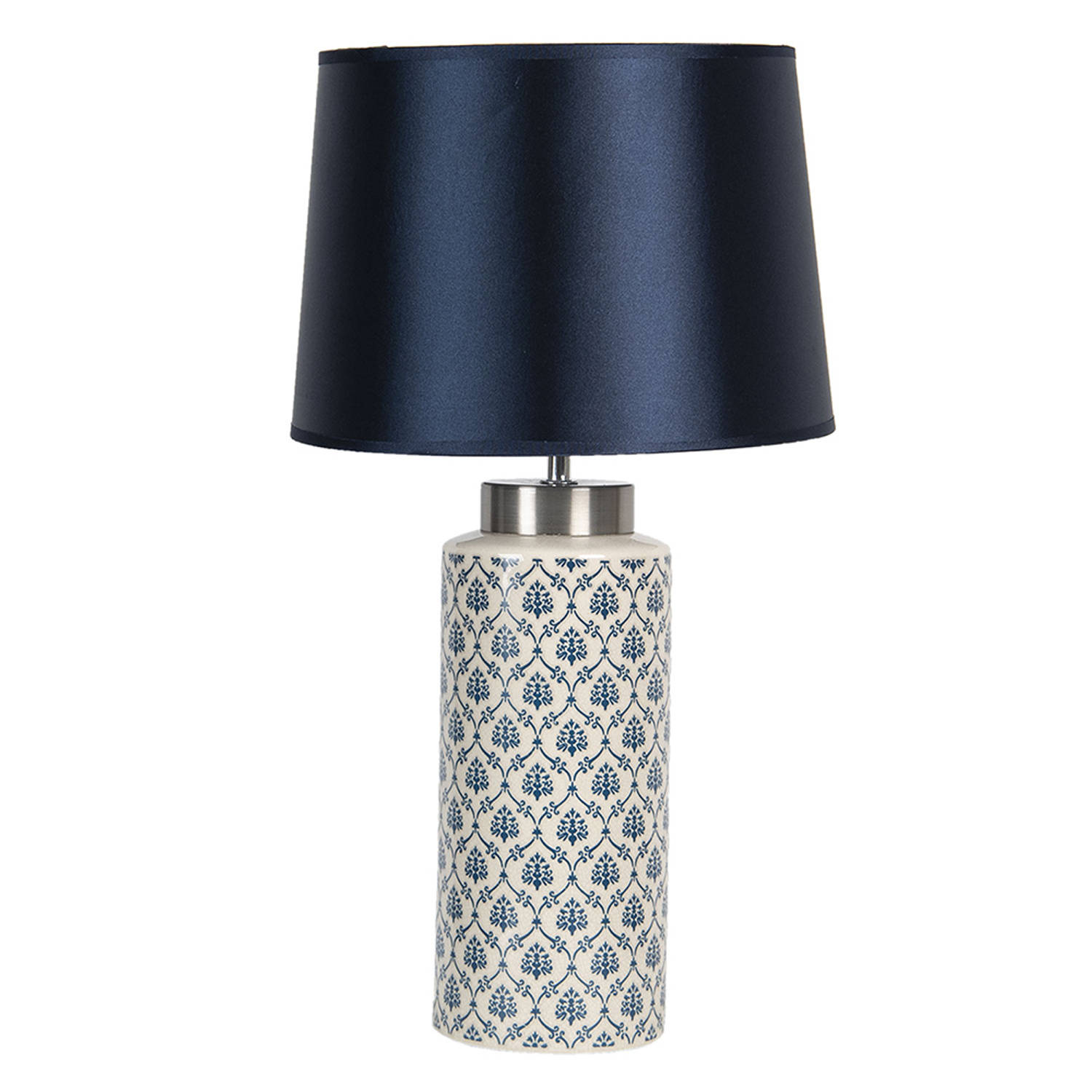 HAES DECO Tafellamp Modern Chic Elegante Lamp, Ø 28x50 cm Blauw-Wit Keramiek Bureaulamp, Sfeerlamp