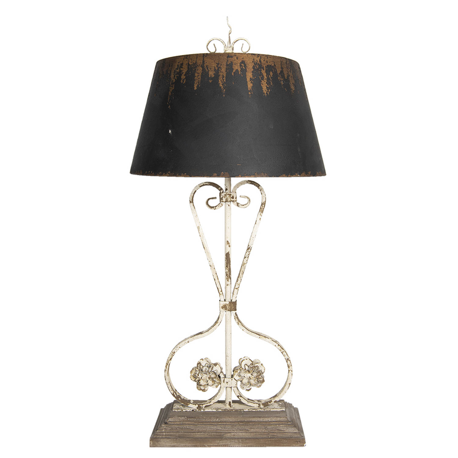 HAES DECO - Tafellamp - Shabby Chic - Vintage / Retro Lamp, 48x48x105 cm - Bruin/Wit - Bureaulamp, Nachtlamp, Sfeerlamp
