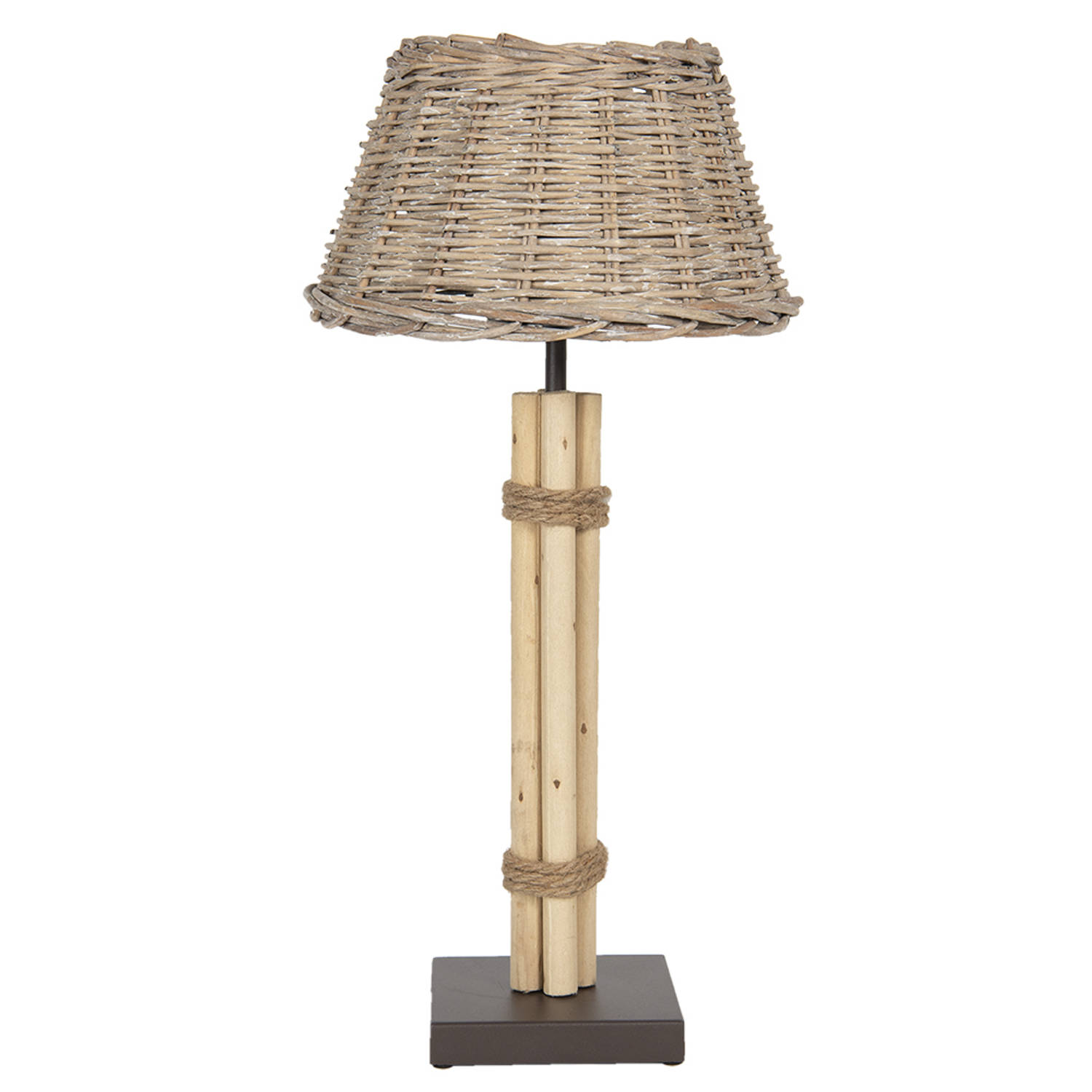 HAES DECO - Tafellamp - Houten Lamp, Ø 30x61 cm - Bruin Hout en Metaal - Bureaulamp, Sfeerlamp