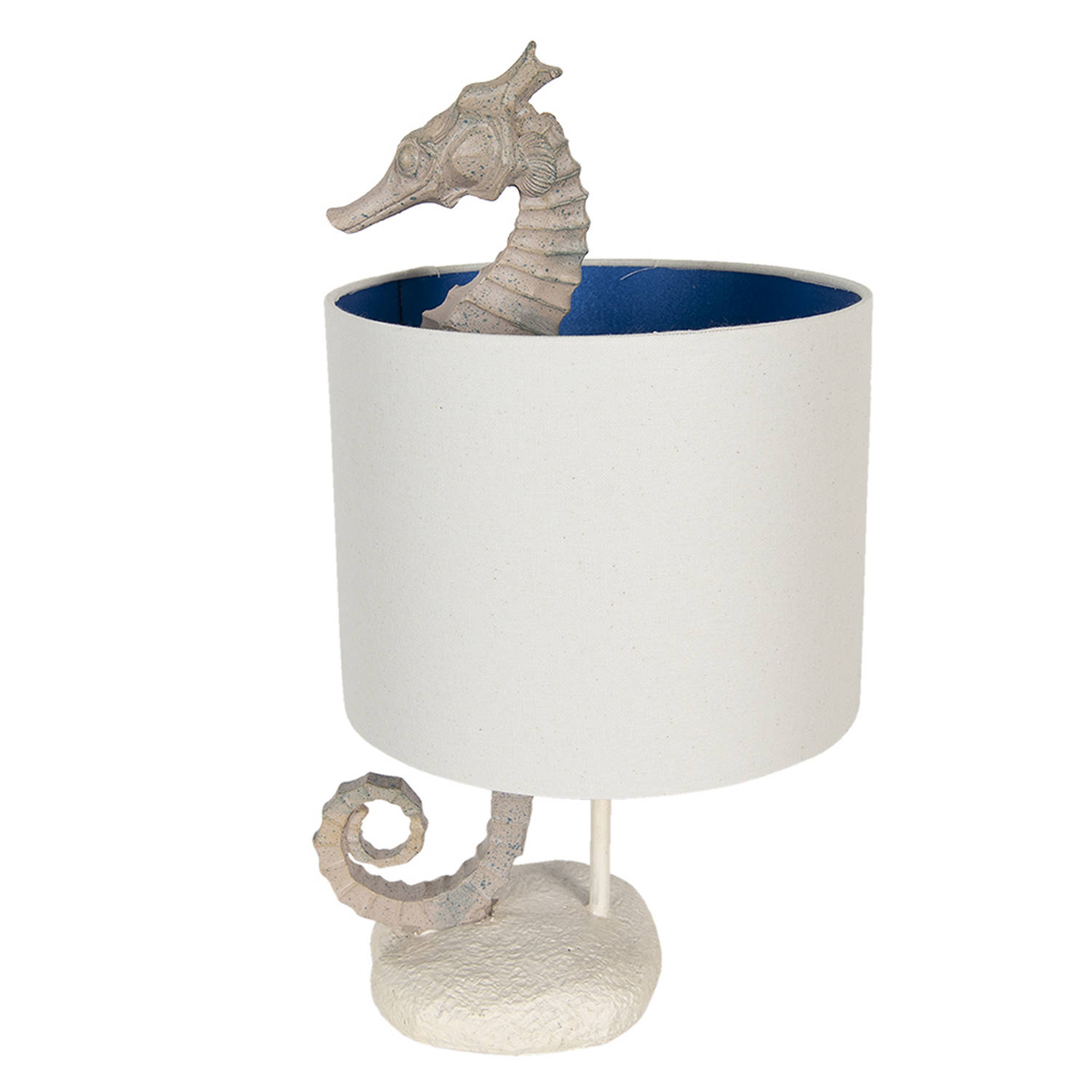 HAES DECO - Tafellamp - Beachlife - Zeepaard in Lamp, formaat Ø 23x44 cm - Beige / Wit Polyresin Zeepaardje - Bureaulamp, Sfeerlamp, Nachtlampje