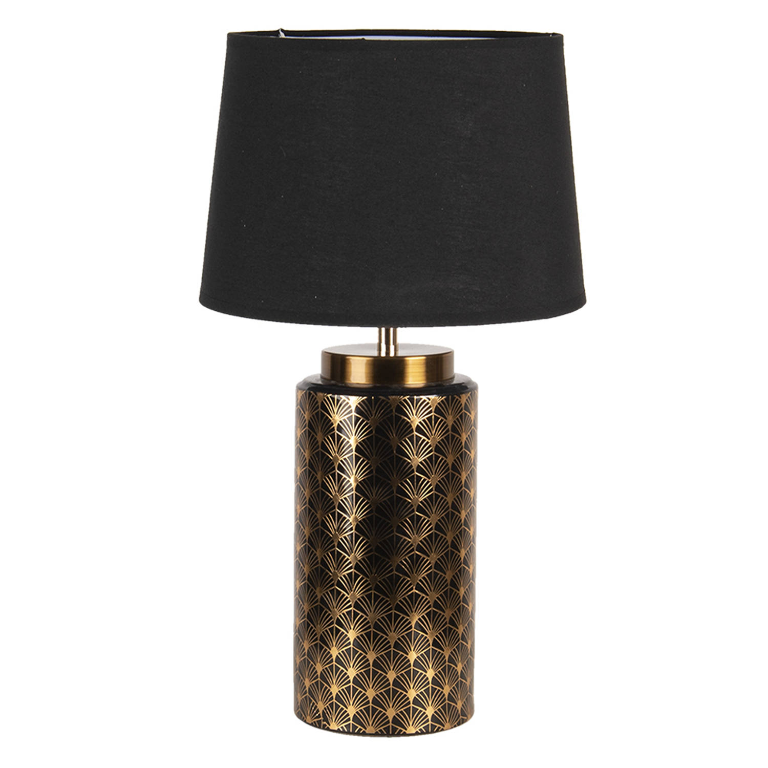 HAES DECO - Tafellamp - Modern Chic - Stijlvolle Lamp, formaat Ø 28x50 cm - Goudkleurig / Zwart Polyresin - Bureaulamp, Sfeerlamp, Nachtlampje