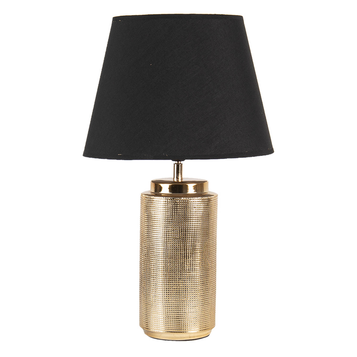 HAES DECO - Tafellamp - Modern Chic - Stijlvolle Lamp, formaat Ø 30x50 cm - Zwart / Goudkleurig Polyresin - Bureaulamp, Sfeerlamp, Nachtlampje