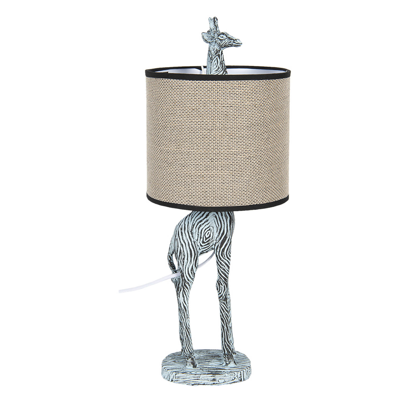 HAES DECO - Tafellamp - City Jungle - Giraf in de Lamp, formaat Ø 20x52 cm - Grijs / Wit met Beige Lampenkap - Bureaulamp, Sfeerlamp
