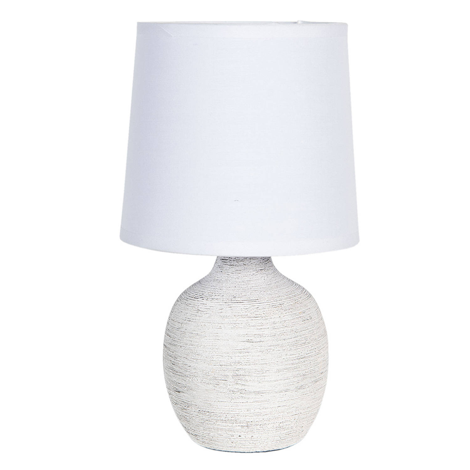 HAES DECO - Tafellamp - Natural Cosy - Witte Keramieke Lamp, formaat Ø 15x26 cm - Wit / Keramiek - Bureaulamp, Sfeerlamp, Nachtlampje