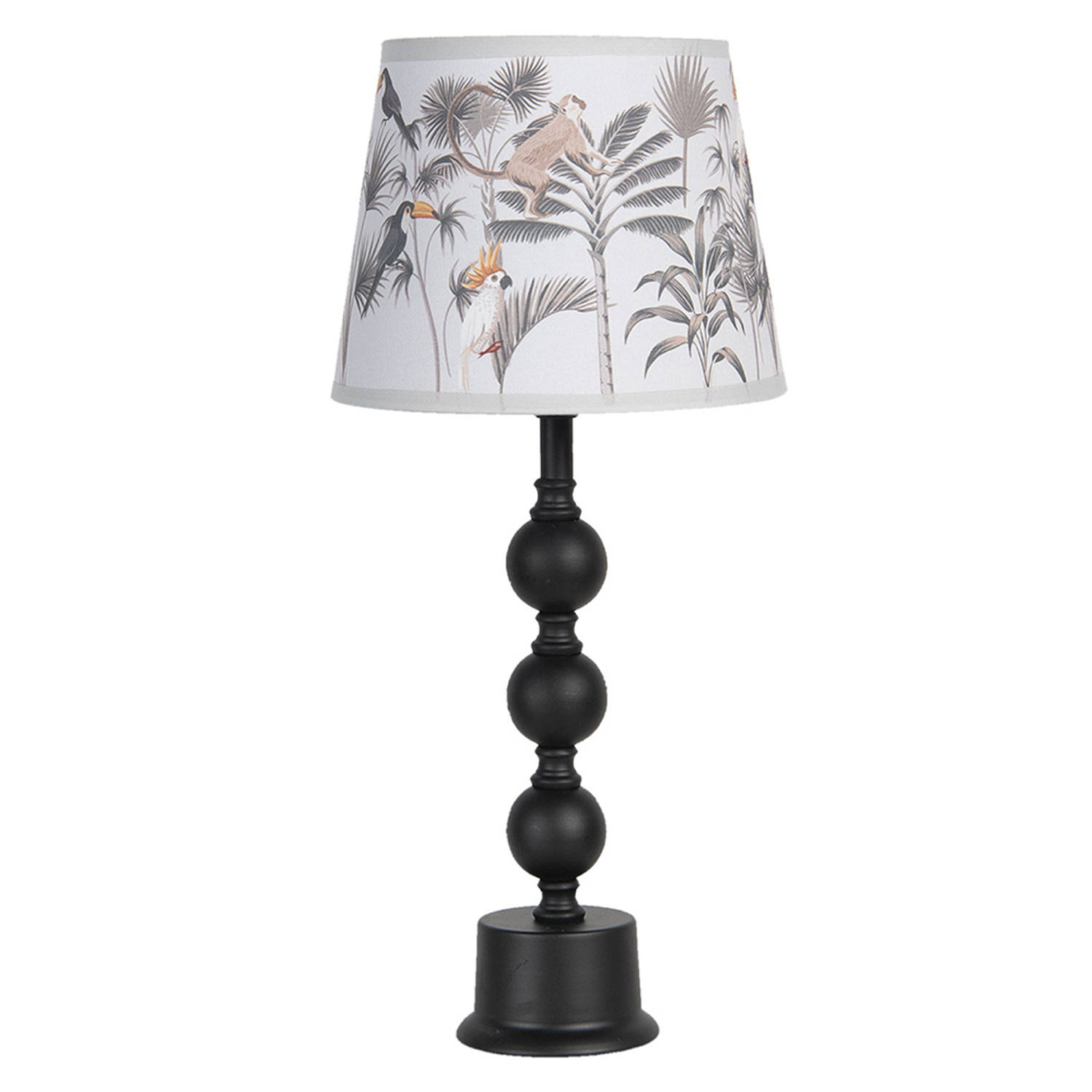 HAES DECO Tafellamp City Jungle Vogels met Apen bedrukte Lamp, Ø 24x37 cm Bureaulamp, Sfeerlamp, Nac