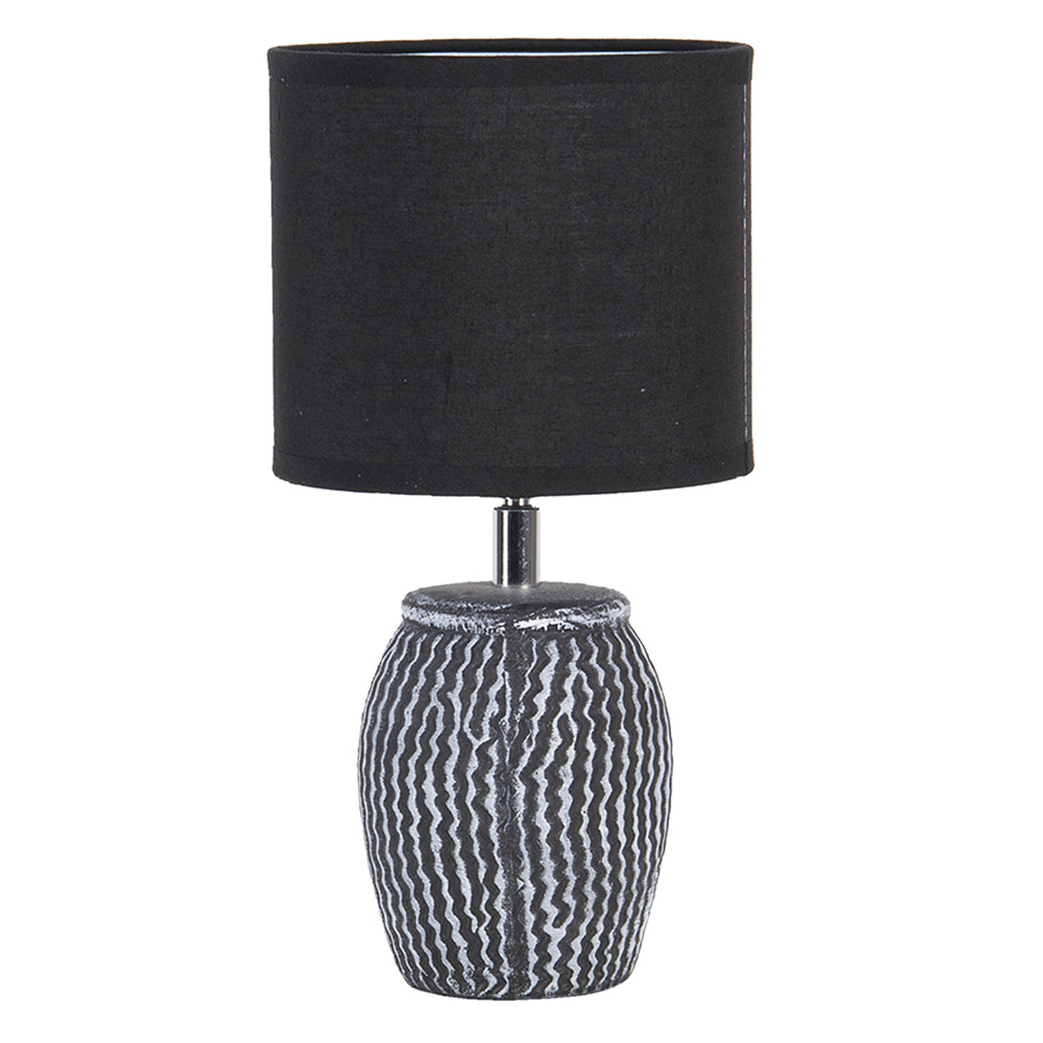HAES DECO - Tafellamp - Modern Chic - Stijlvolle Lamp, formaat Ø 15x26 cm - Grijs / Wit met Zwarte Lampenkap - Bureaulamp, Sfeerlamp, Nachtlampje