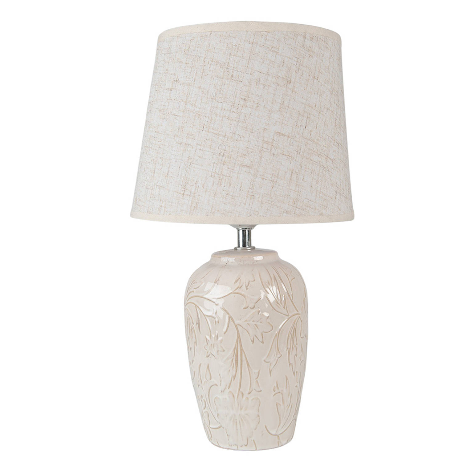 HAES DECO - Tafellamp - Modern Chic - Elegante Lamp, formaat Ø 20x37 cm - Wit / Beige Keramiek - Bureaulamp, Sfeerlamp, Nachtlampje