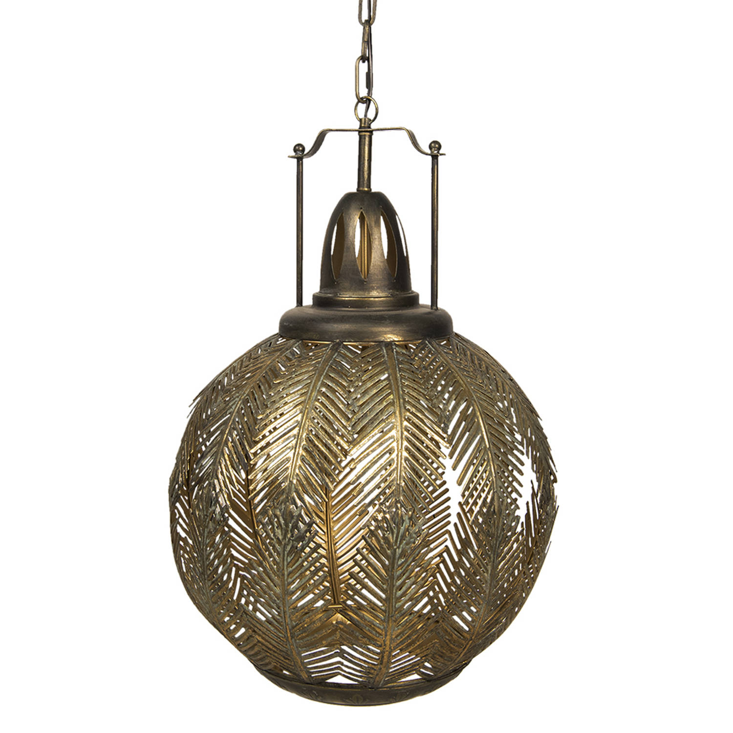 HAES DECO - Hanglamp - City Jungle - Botanische / Bladeren Lamp, formaat 45x45x70 cm - Goudkleurig Metaal - Ronde Hanglamp Eettafel, Hanglamp Eetkamer