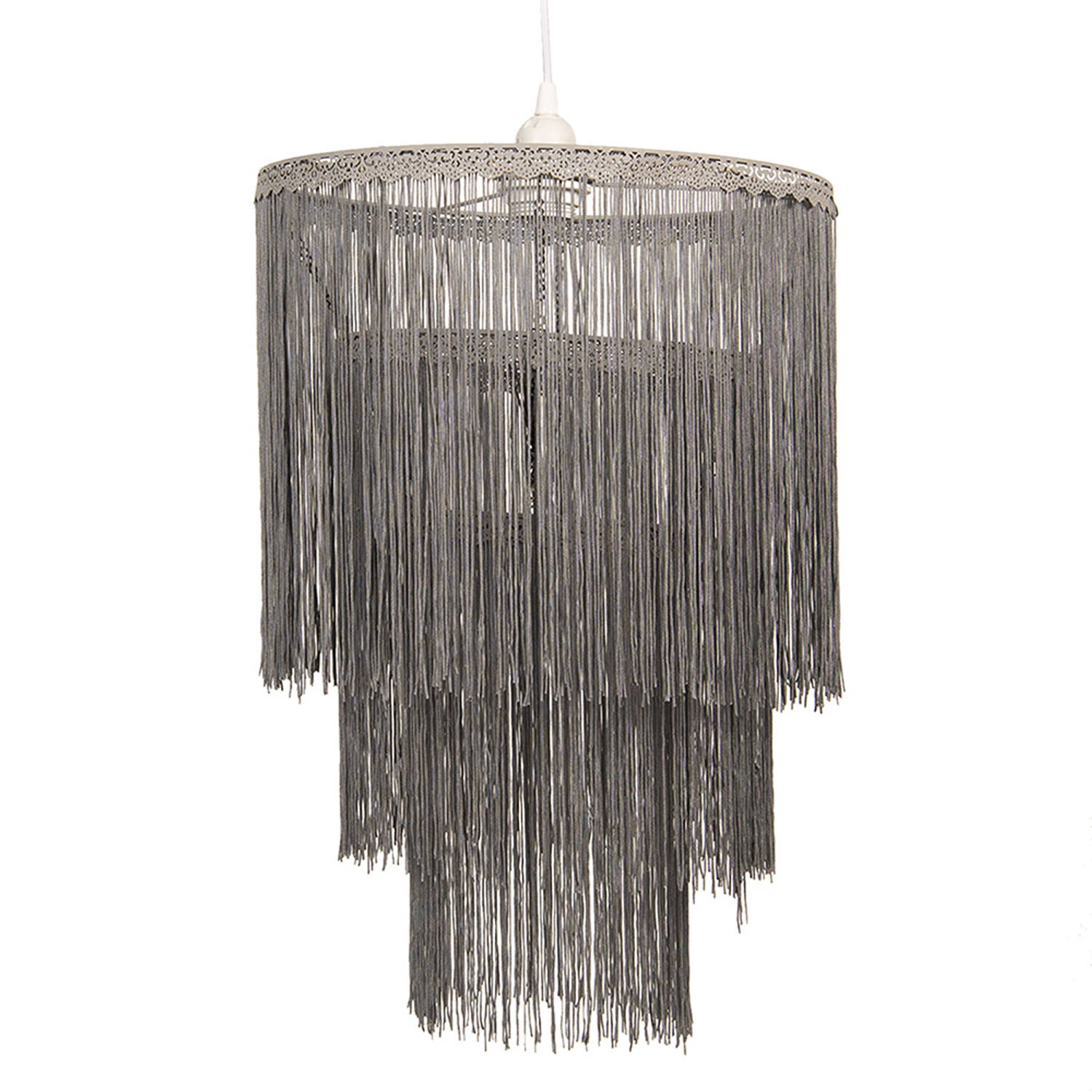 HAES DECO - Hanglamp - Dramatic Chic - Trendy Lamp, formaat Ø 35x45 cm - Grijs Metaal en Textiel - Ronde Hanglamp Eettafel, Hanglamp Eetkamer