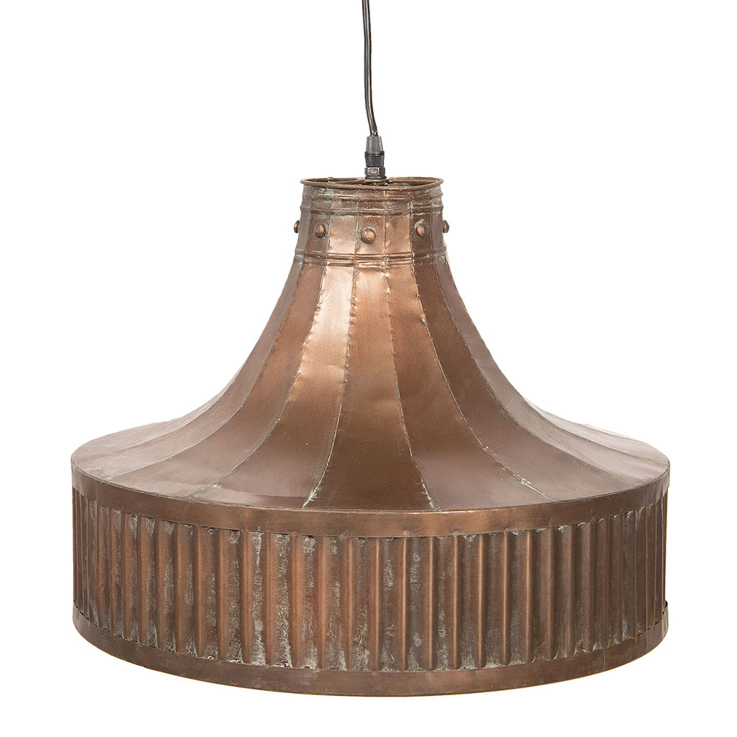 HAES DECO - Hanglamp - Industrial - Robuuste Lamp, fromaat 44x44x42 cm - Koperkleurig Metaal - Ronde Hanglamp Eettafel, Hanglamp Eetkamer