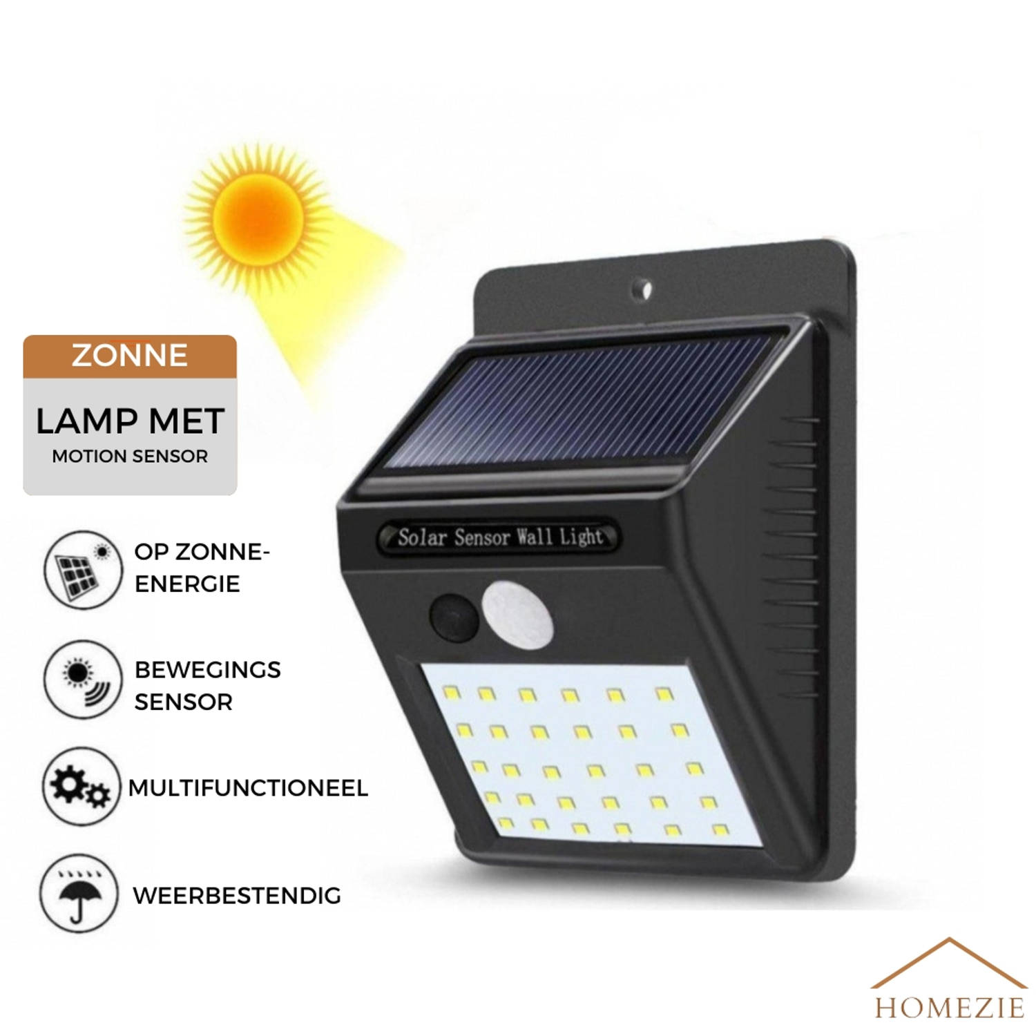 Identificeren vochtigheid Correspondentie Homezie Solar Buitenlamp met bewegingssensor - Op Zonne-energie - IP65  Waterdicht - Solar tuinverlichting | Blokker
