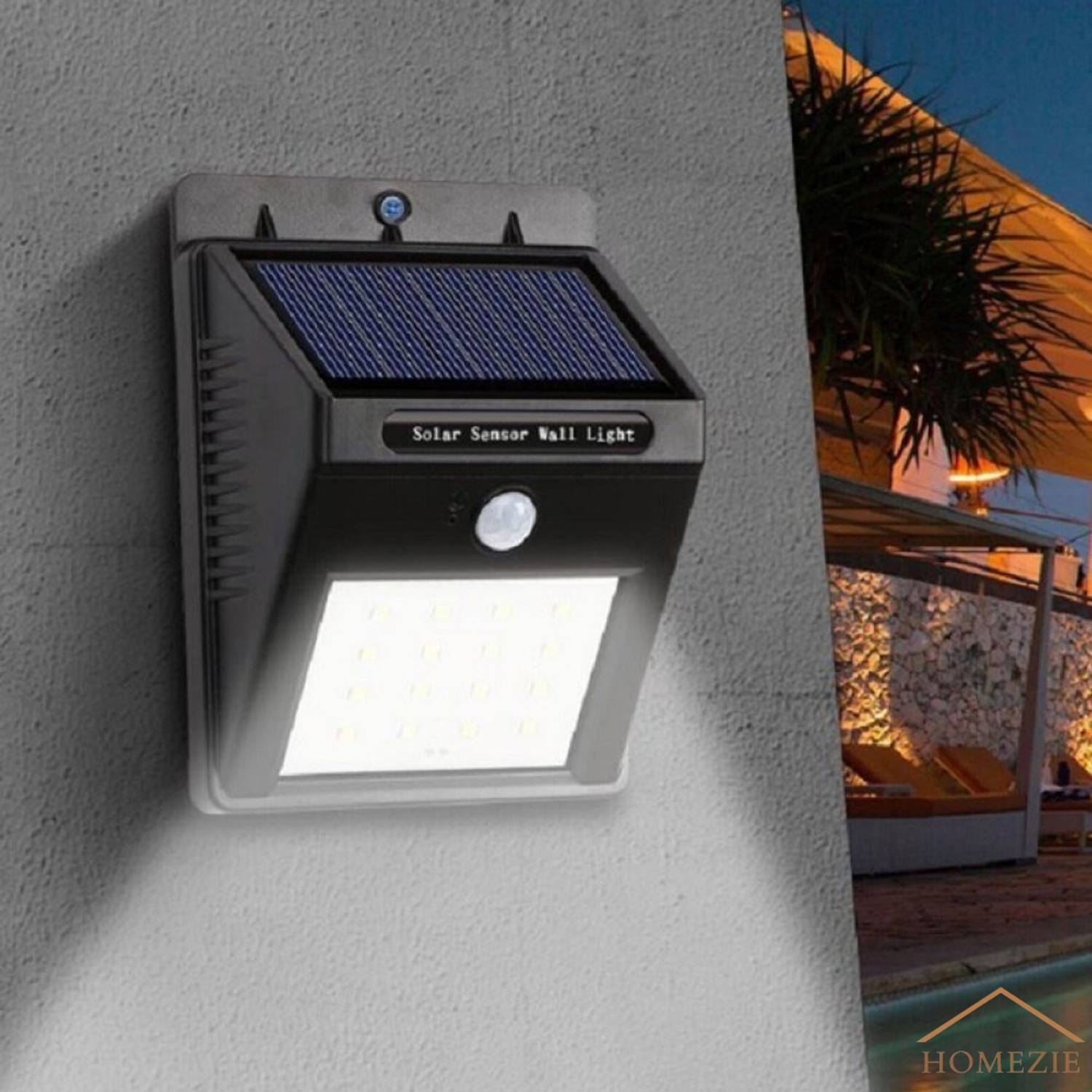 Identificeren vochtigheid Correspondentie Homezie Solar Buitenlamp met bewegingssensor - Op Zonne-energie - IP65  Waterdicht - Solar tuinverlichting | Blokker