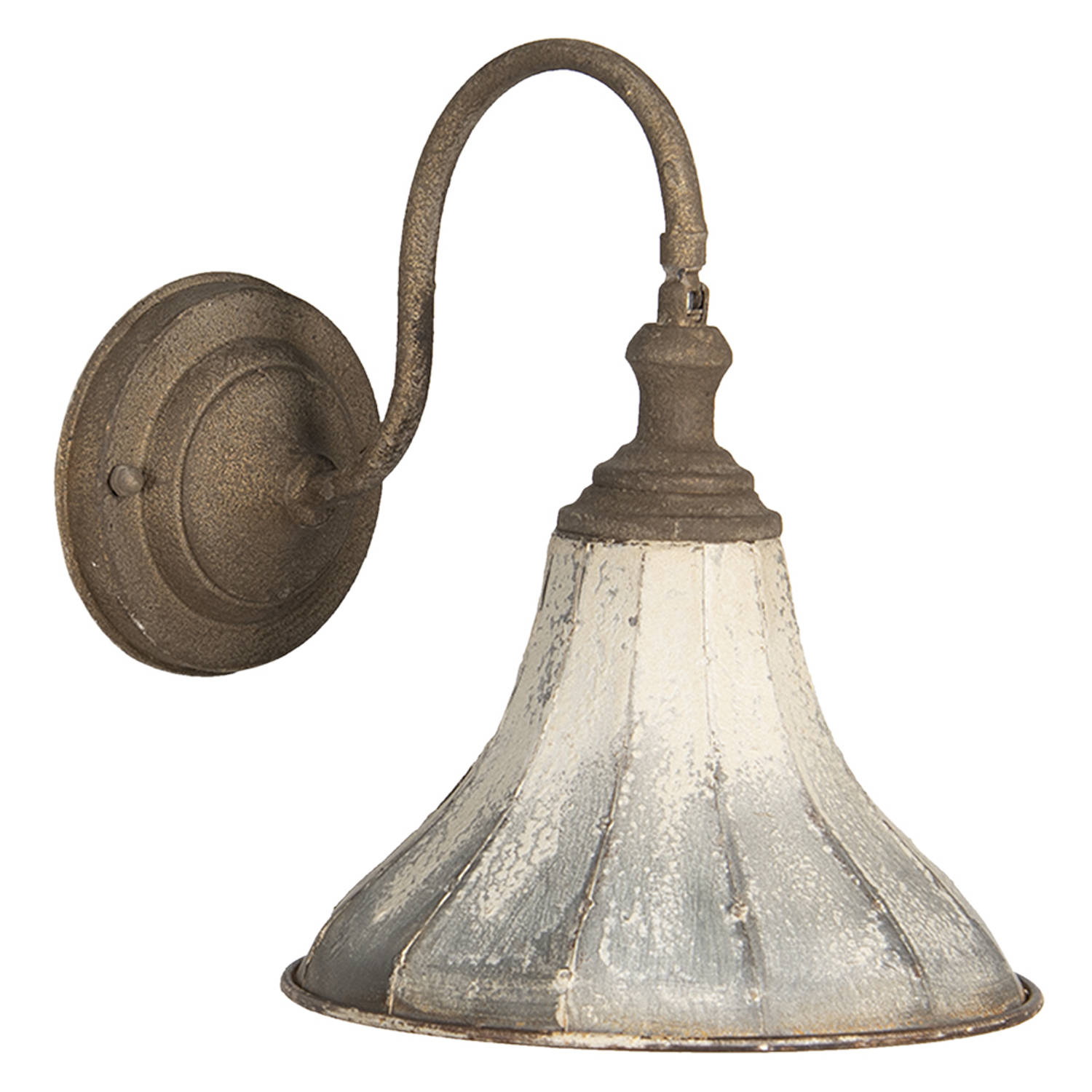 HAES DECO - Wandlamp - Shabby Chic - Vintage / Retro Lamp, formaat 31x23x27 cm - Bruin / Wit Metaal - Muurlamp, Sfeerlamp