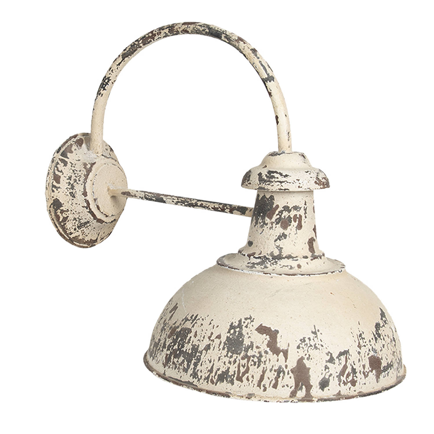 HAES DECO - Wandlamp - Industrial - Vintage / Retro Lamp, formaat 47x30x40 cm - Wit Metaal - Ronde Muurlamp, Sfeerlamp
