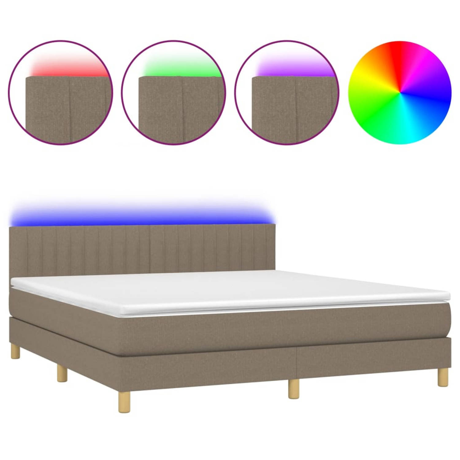 vidaXL Boxspring met matras en LED stof taupe 180x200 cm