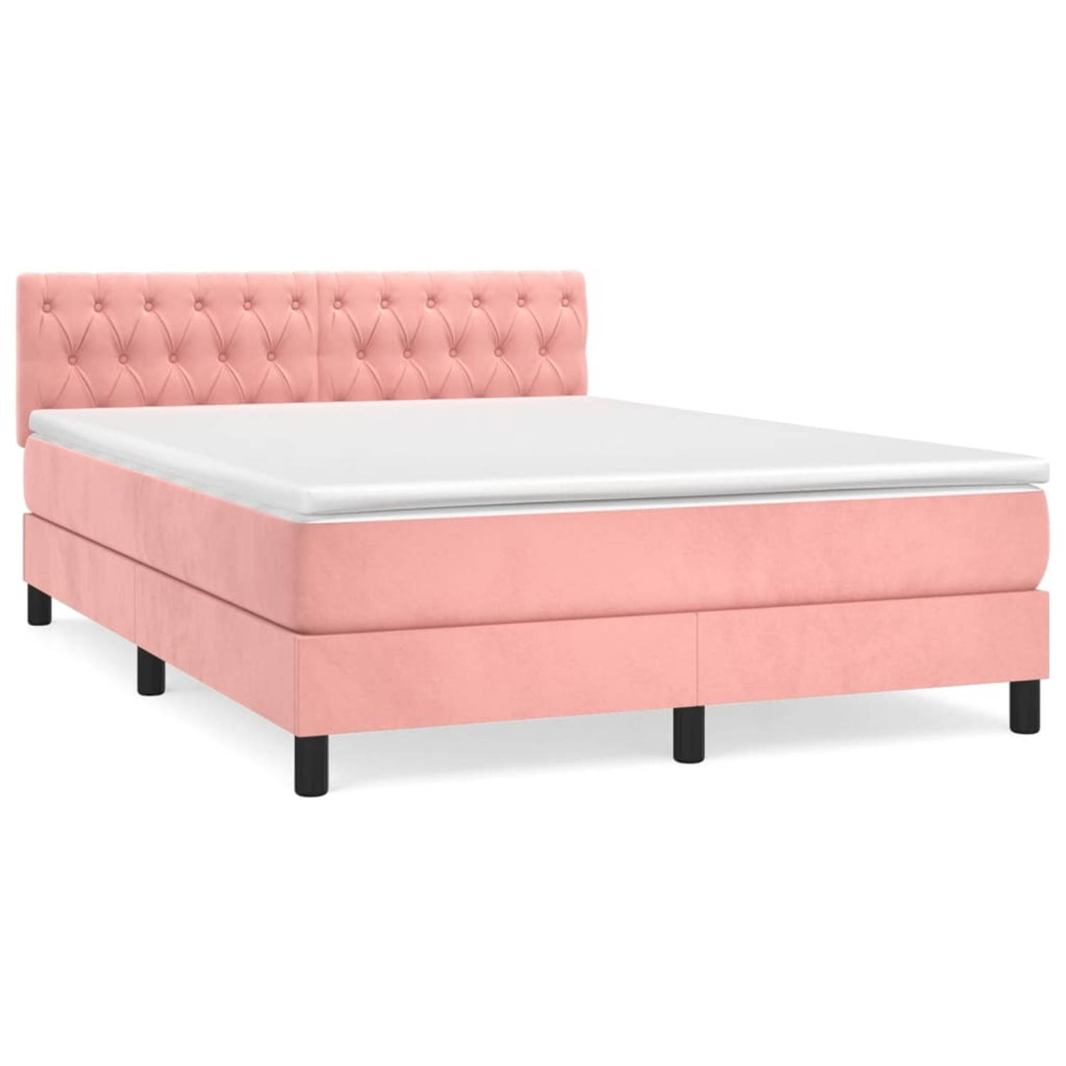 vidaXL Boxspring met matras fluweel roze 140x200 cm