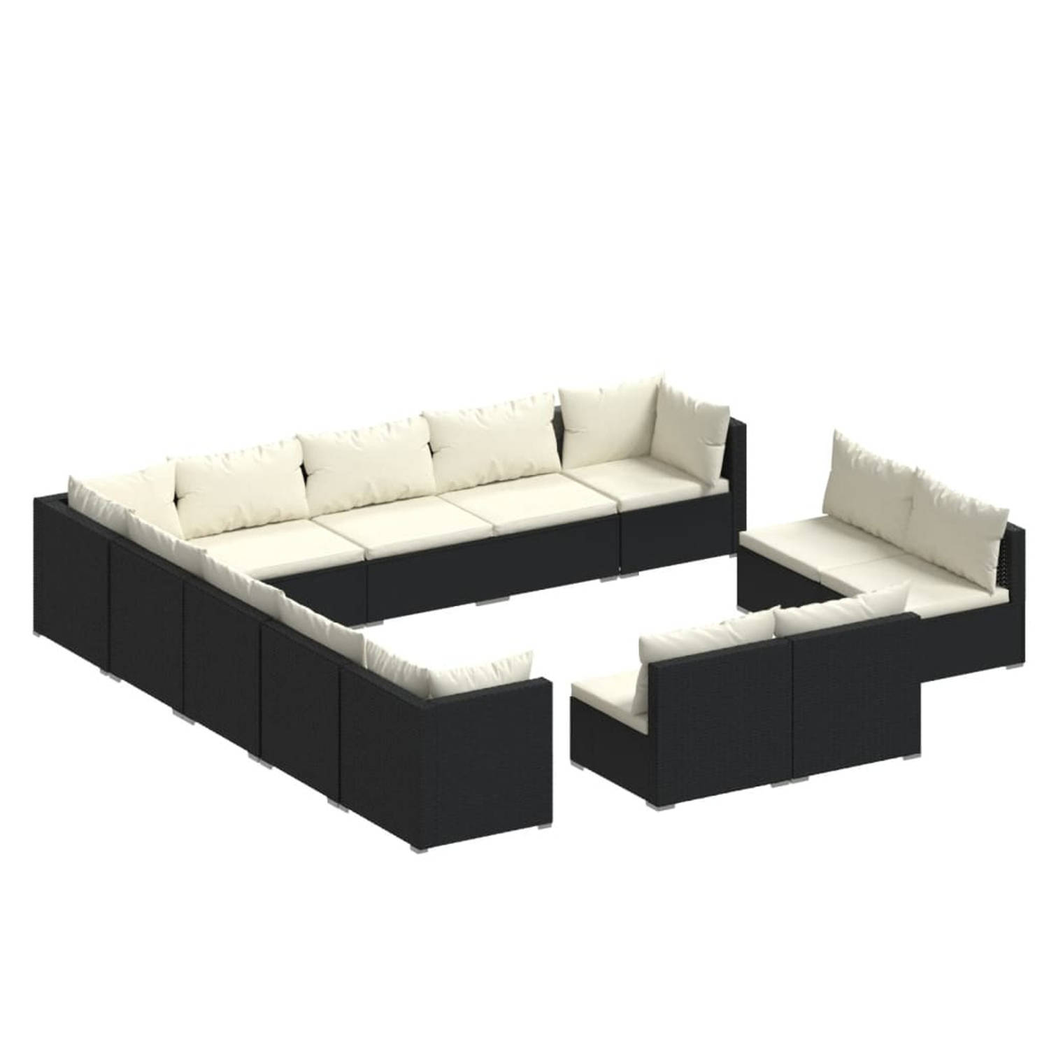 vidaXL 13-delige Loungeset met kussens poly rattan zwart