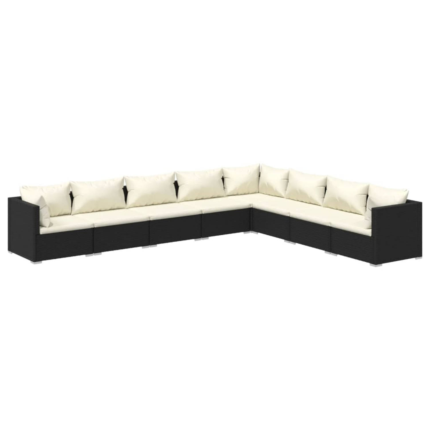 vidaXL 8-delige Loungeset met kussens poly rattan zwart