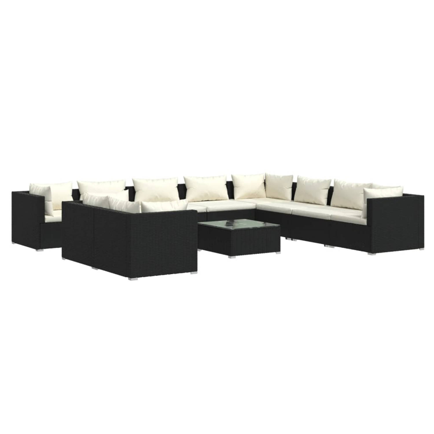 vidaXL 11-delige Loungeset met kussens poly rattan zwart