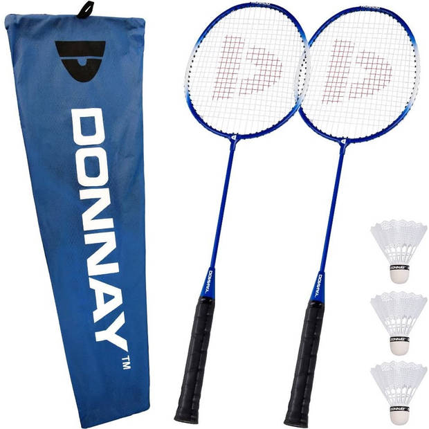 Blauwe Badminton Set voor 2 Personen Met 3 Shuttles Inclusief Draagtas Lengte racket - 65 cm