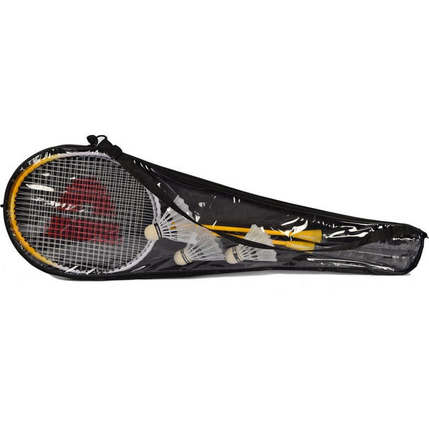 Hoogwaardige 2x Badminton Racket Set - Lichtgewicht - Geel - Inclusief Opbergtas en 3x Bio Plastic Shuttles
