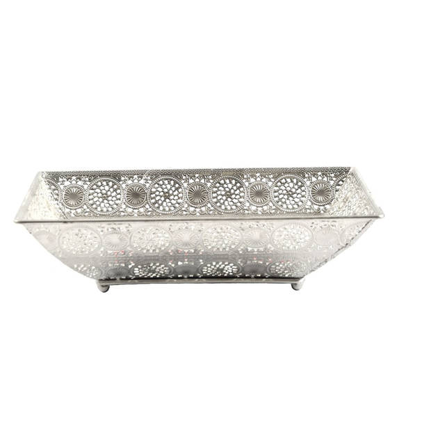 Set van 3 prachtige decoratieve schalen-Metalen dienblad zilver 28x17 cm rechthoekig Decoratieve dienbladen Metalen