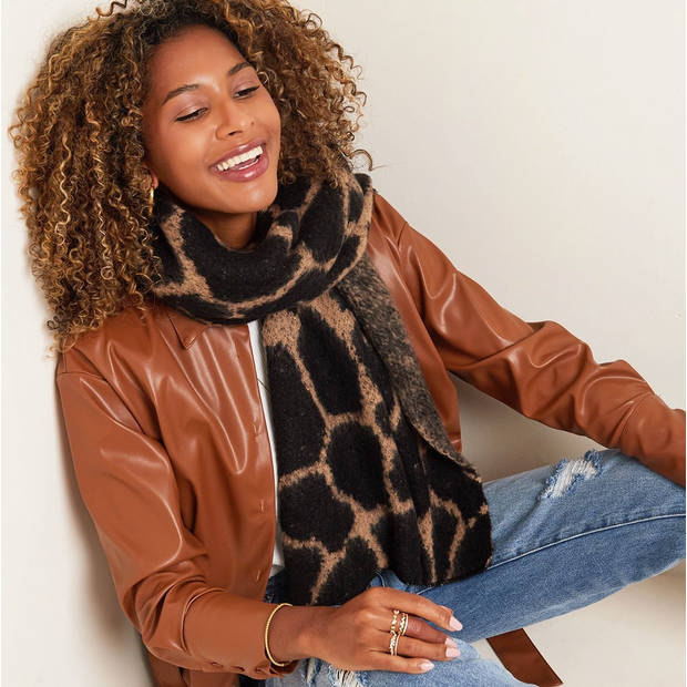Lange warme winter luipaard panter leopard print dames sjaal bruin acryl 50 x 200 cm - sjaal is perfect voor de winter