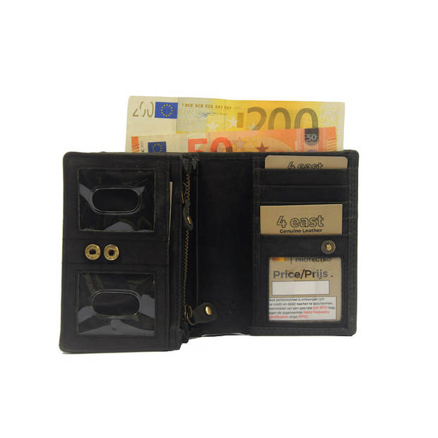 Stijlvolle RFID Portemonnee Buffelleer 14 Pasjes Muntenvak Drukknopen Buffelleer Geldbeurs 8.5x12.5x3 cm