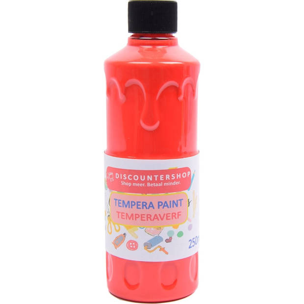 Tempera verf 250 ML - 6 stuks - Blauw - Geel - Groen - Rood - Wit - Zwart - Set van 6x Acrylverf / temperaverf - 6