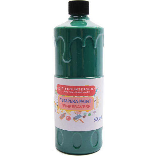 Tempera verf 500 ML - 6 stuks - Blauw - Geel - Groen - Rood - Wit - Zwart - Set van 6x Acrylverf / temperaverf - 6