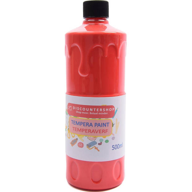 Tempera verf 500 ML - 6 stuks - Blauw - Geel - Groen - Rood - Wit - Zwart - Set van 6x Acrylverf / temperaverf - 6