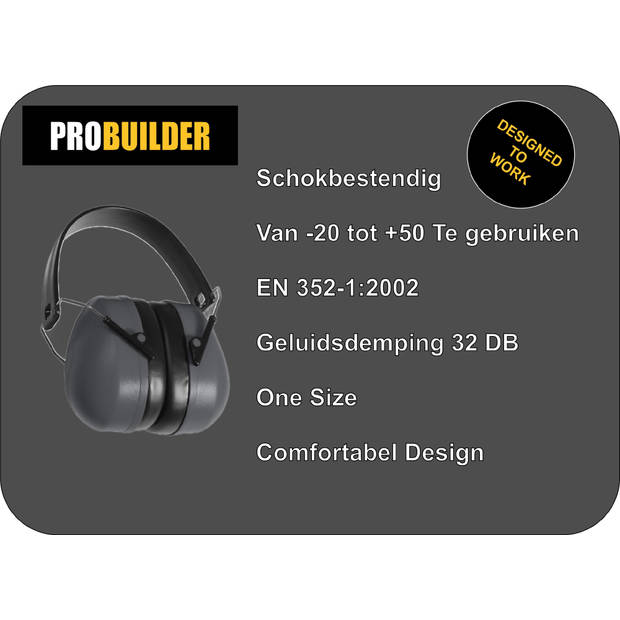 Probuilder Gehoorbescherming - 32 SNR - CE Keur - 3 Jaar Garantie - One Size - Heavy Duty