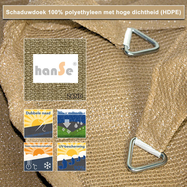 hanSe® Schaduwdoek Vierkant Waterdoorlatend 3x3m Zonnedoek Zand