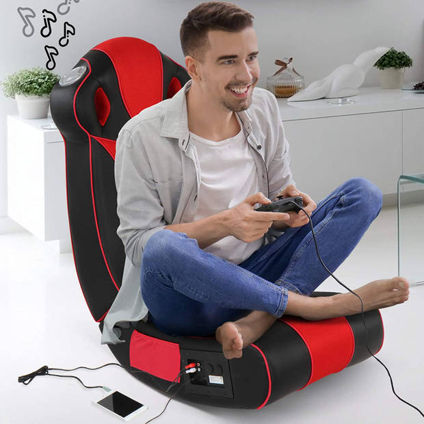 Vouwbare gamestoel, multimedia stoel, schommelstoel met speaker, surround en subwoofer, rood