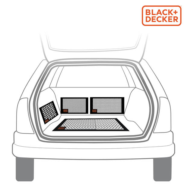 BLACK+DECKER Bagagenet Auto 4 Stuks - Opberging - 4 Verschillende Afmetingen - Zwart