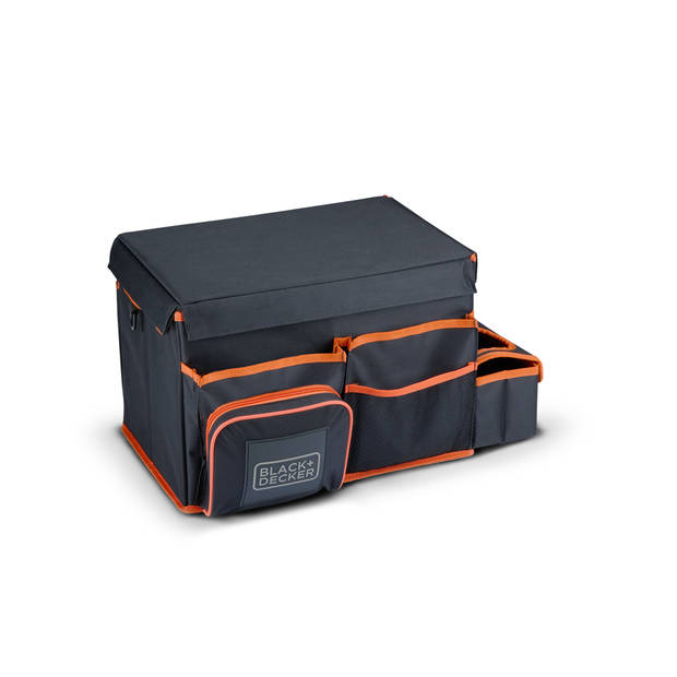 BLACK+DECKER Kofferbak Organizer - 47.5 x 25 x 30 CM - Met Draagriem - Cuphouders - Grijs/ Oranje