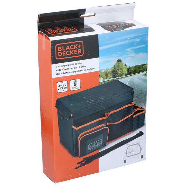 BLACK+DECKER Kofferbak Organizer - 47.5 x 25 x 30 CM - Met Draagriem - Cuphouders - Grijs/ Oranje