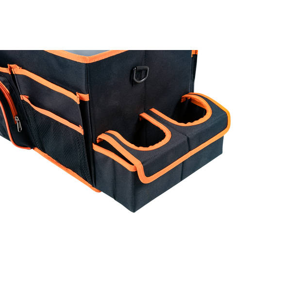 BLACK+DECKER Kofferbak Organizer - 47.5 x 25 x 30 CM - Met Draagriem - Cuphouders - Grijs/ Oranje