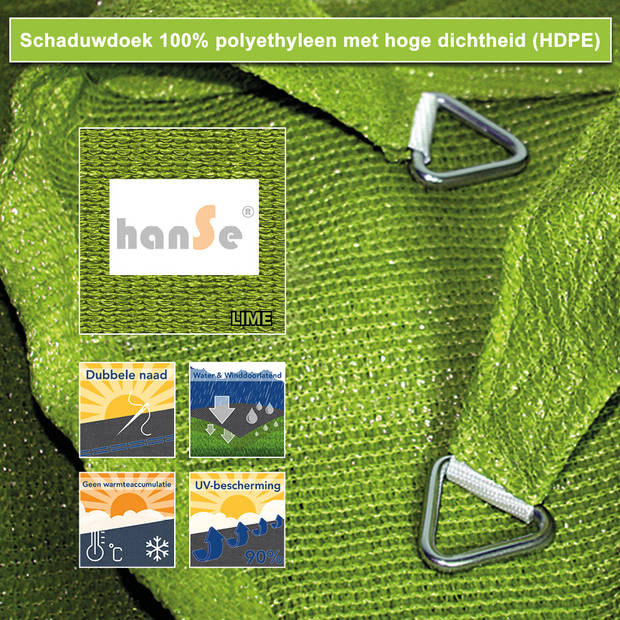 hanSe® Schaduwdoek Driehoek Waterdoorlatend 3x3x3 m Zonnedoek Lime