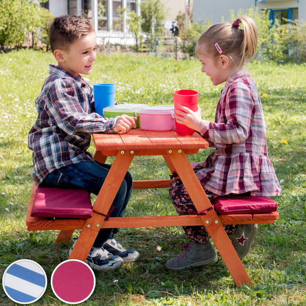 tectake - Kinderpicknicktafel met kussens blauw/wit - 403244